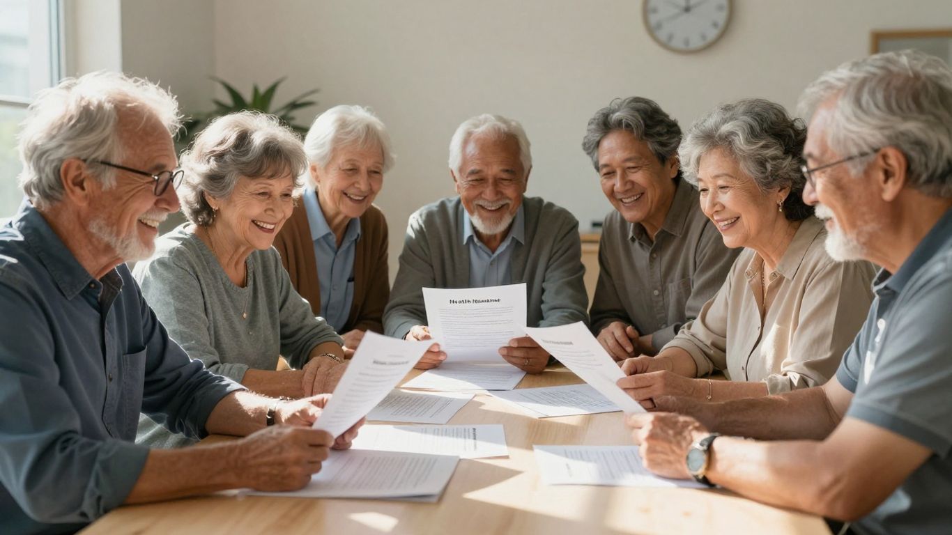 Seniors reviewing Medicare insurance documents with clarity.