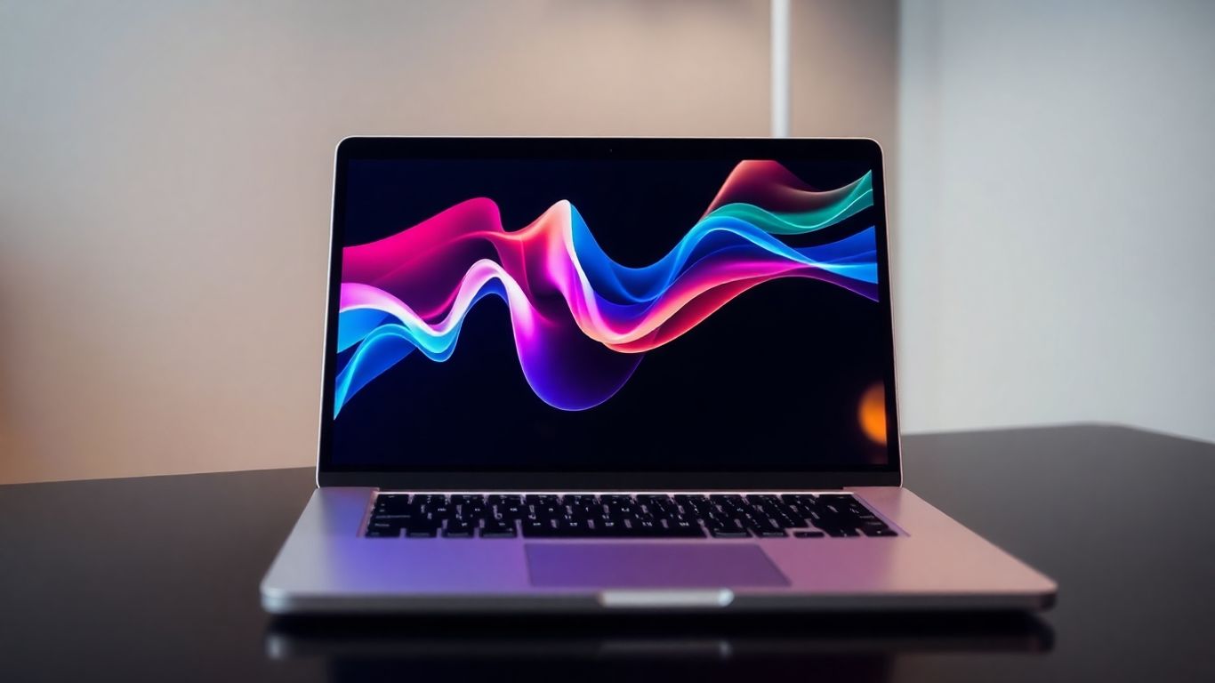 Interface digital vibrante em um laptop moderno.