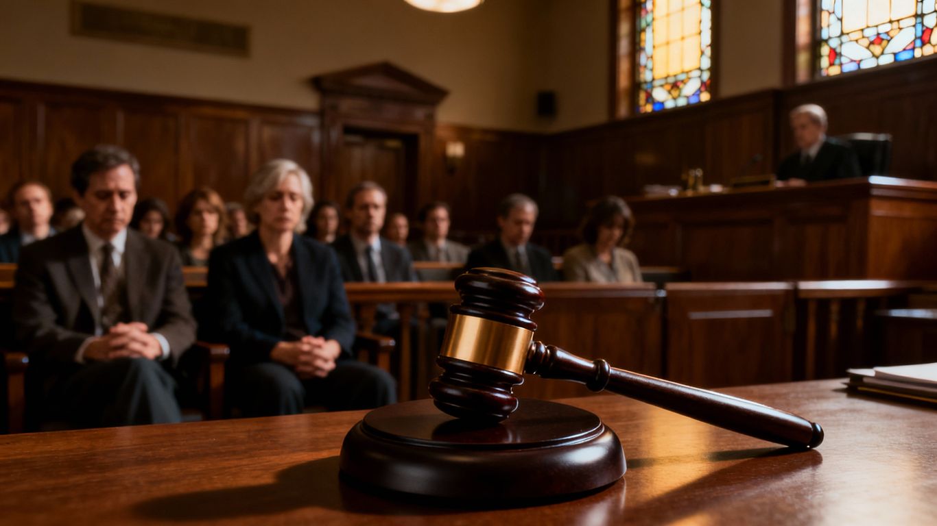 Courtroom with gavel, jurors