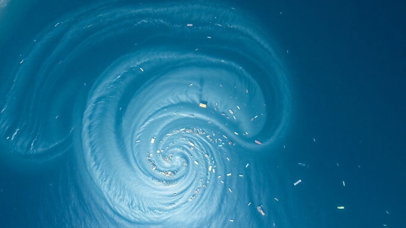 Vue satellite du continent de plastique dans l'océan Pacifique.