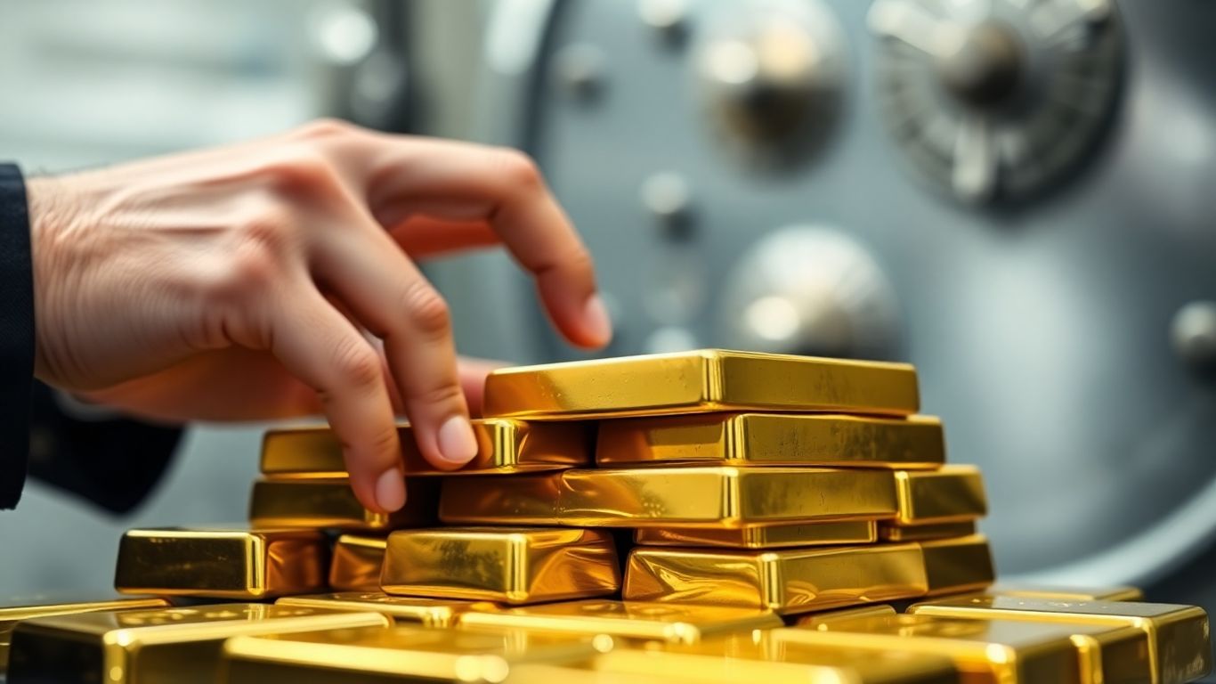 仔细观察闪亮的金条。