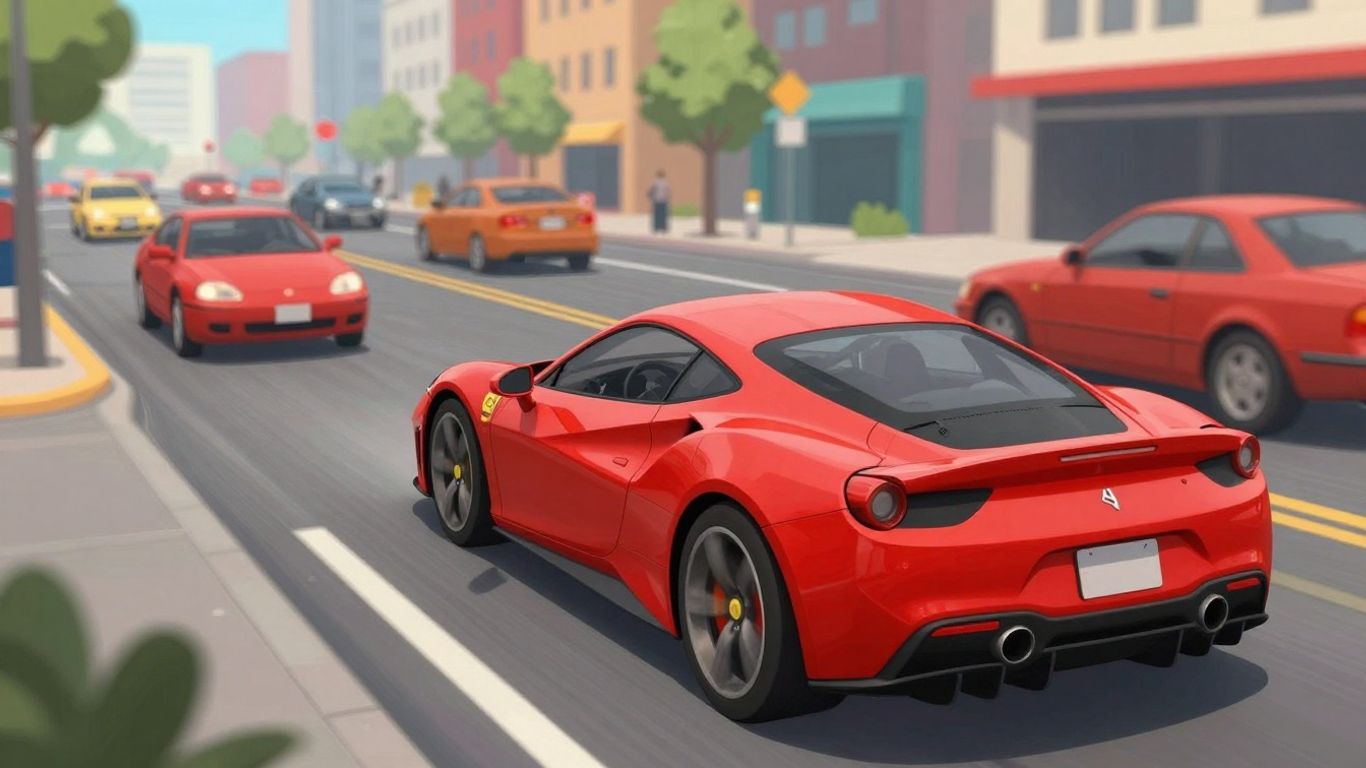 Car driving game with sports car on city street