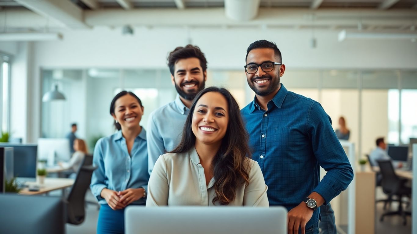 Wertschätzung und Motivation: Wie wir für eine positive Arbeitskultur sorgen Kollegen arbeiten positiv zusammen in einem modernen Büro.