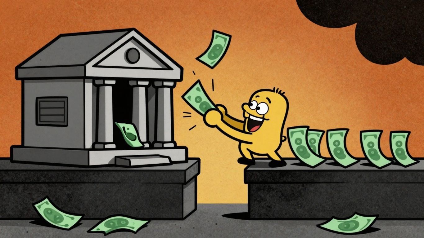 Cartoon character using an overdraft line of credit.