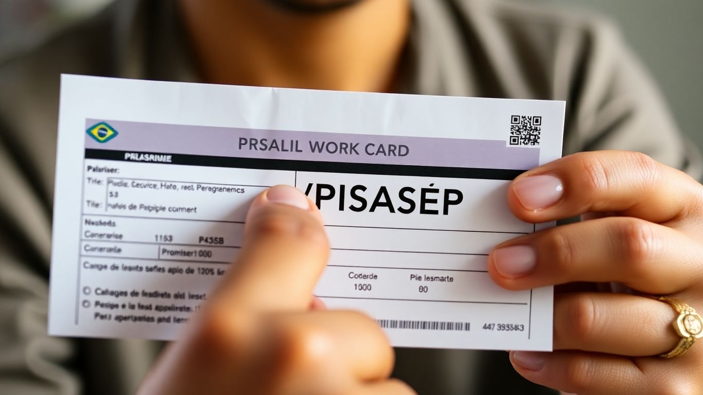 Carteira de trabalho com número PIS/PASEP em destaque.
