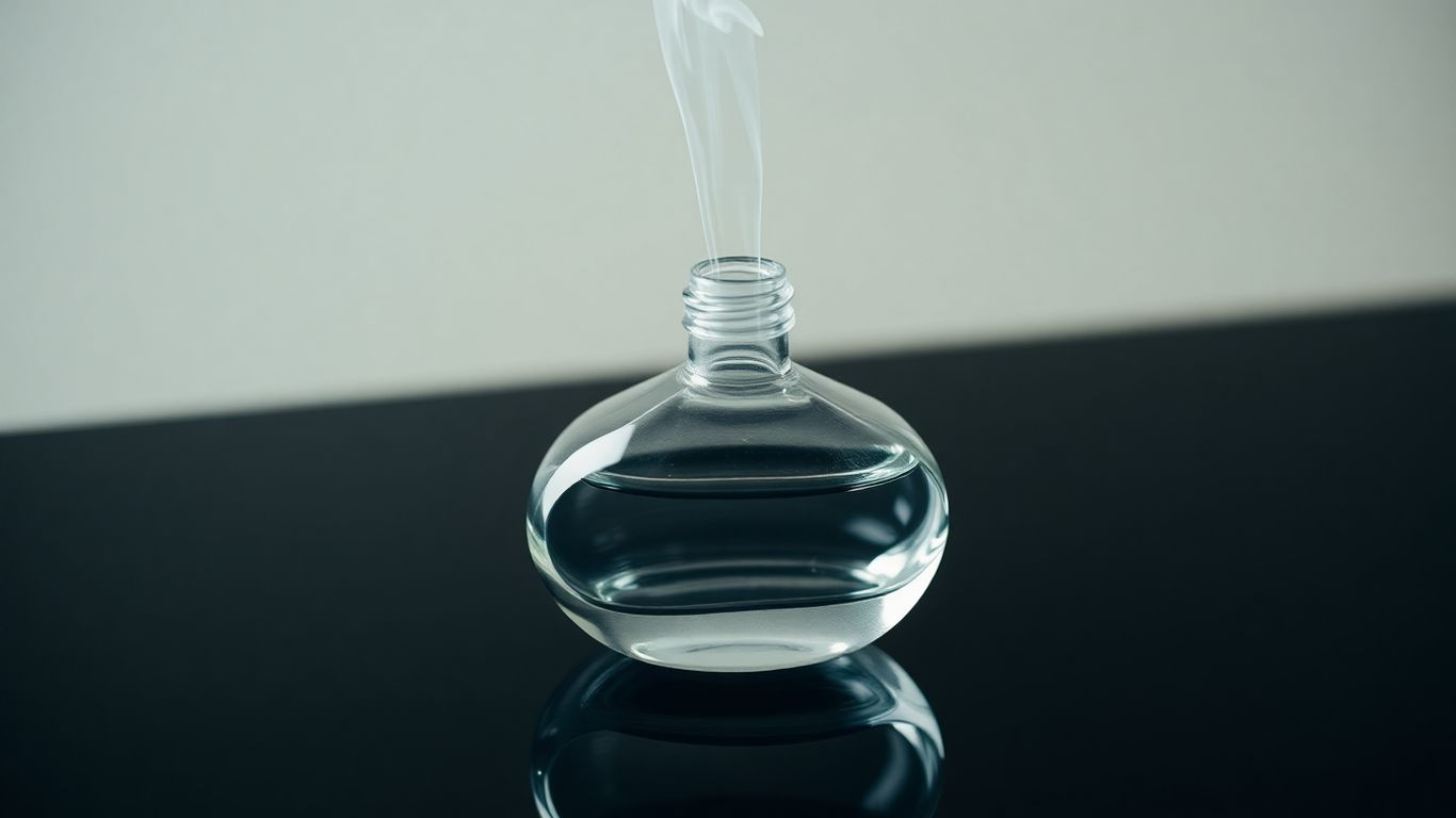 Perfume bottle with scent vapor rising.