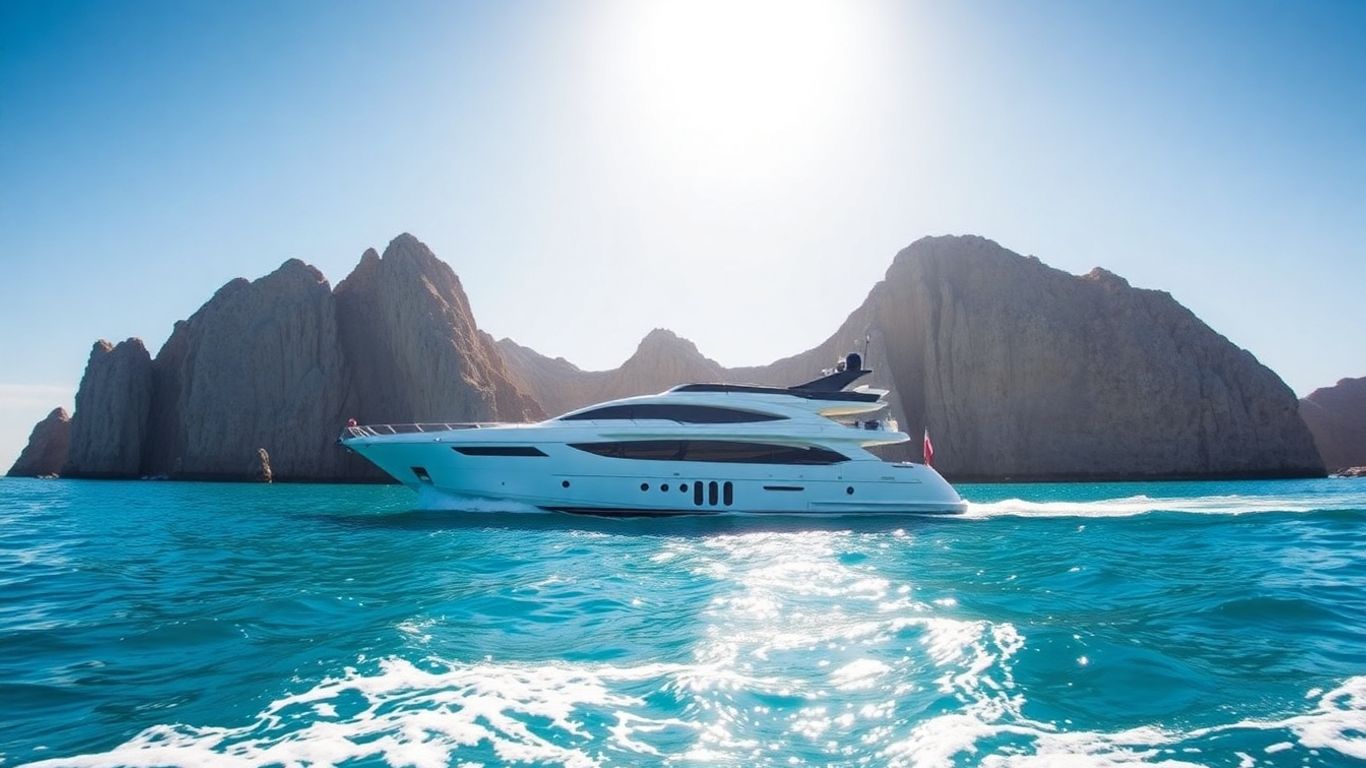 Luxury yacht sailing in Cabo San Lucas waters.