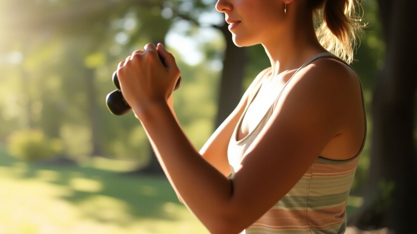 Person doing low intensity strength workout outdoors.