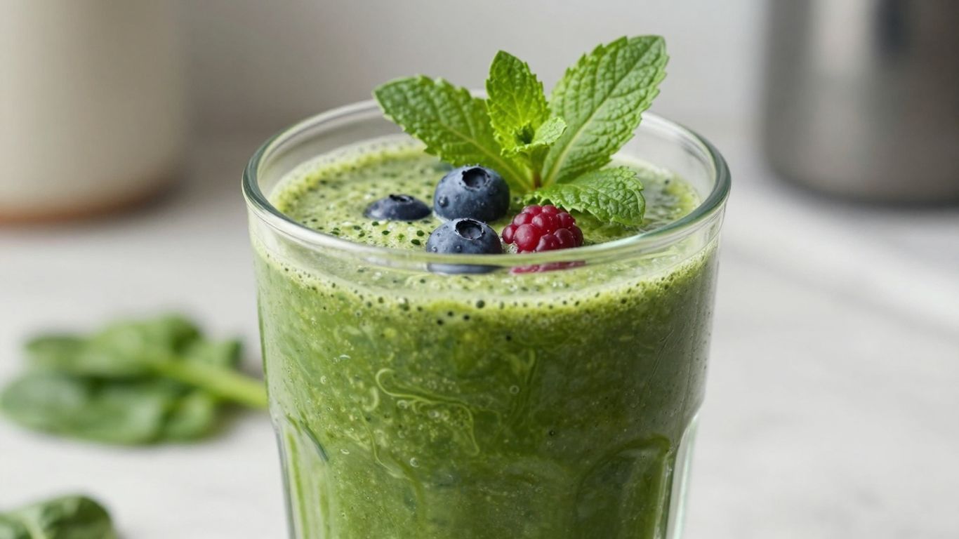Healthy green smoothie with berries and mint