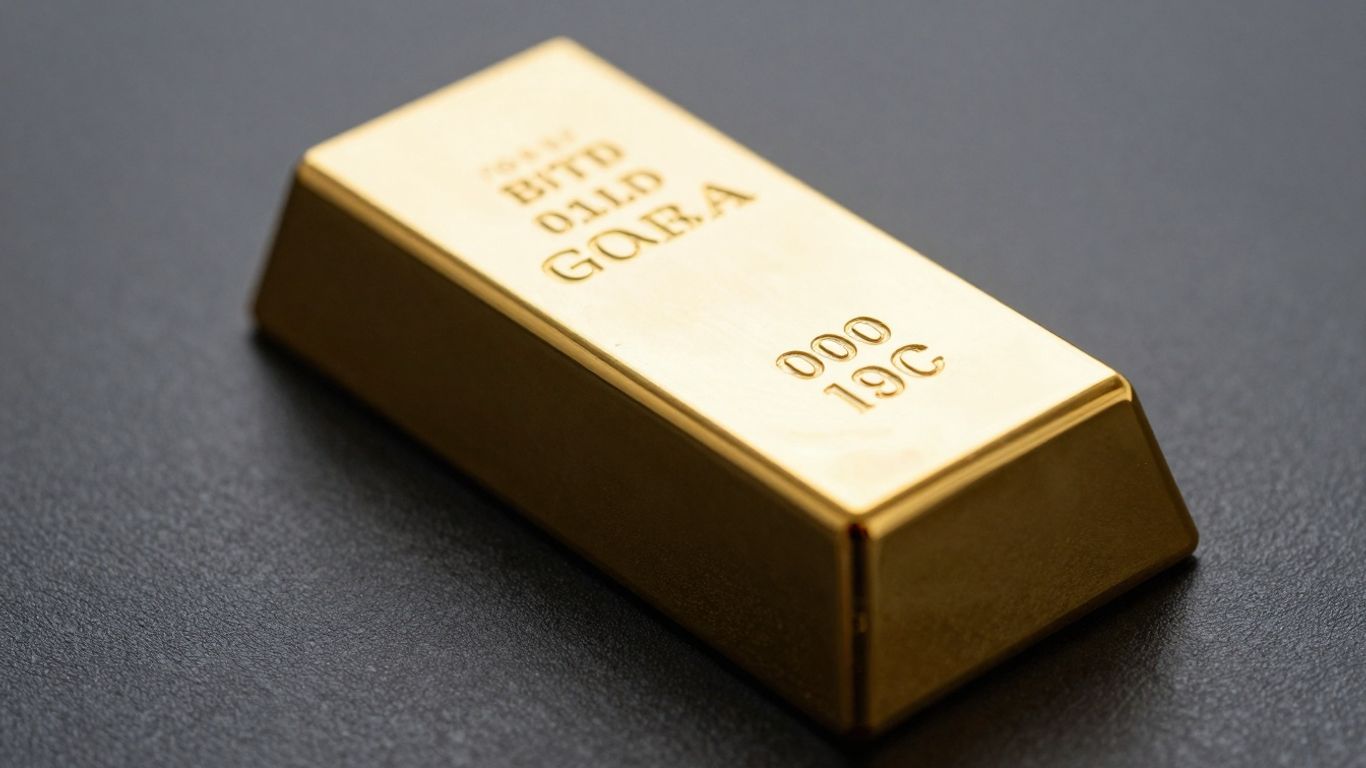 Goldbarren auf dunklem, strukturiertem Hintergrund.
