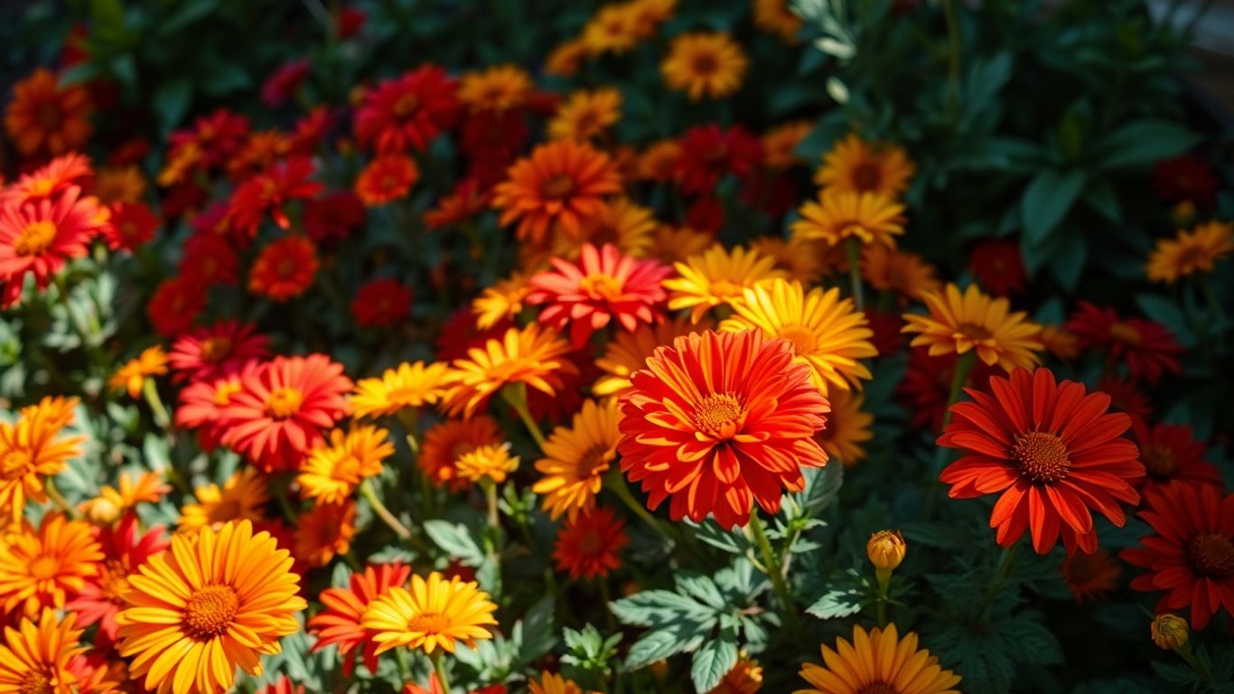 Bunte Herbstblumen in einem Gartenbeet