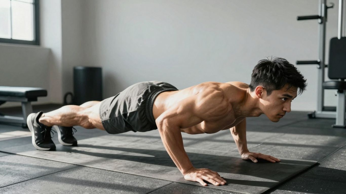Atleta treinando com técnica perfeita em academia moderna.