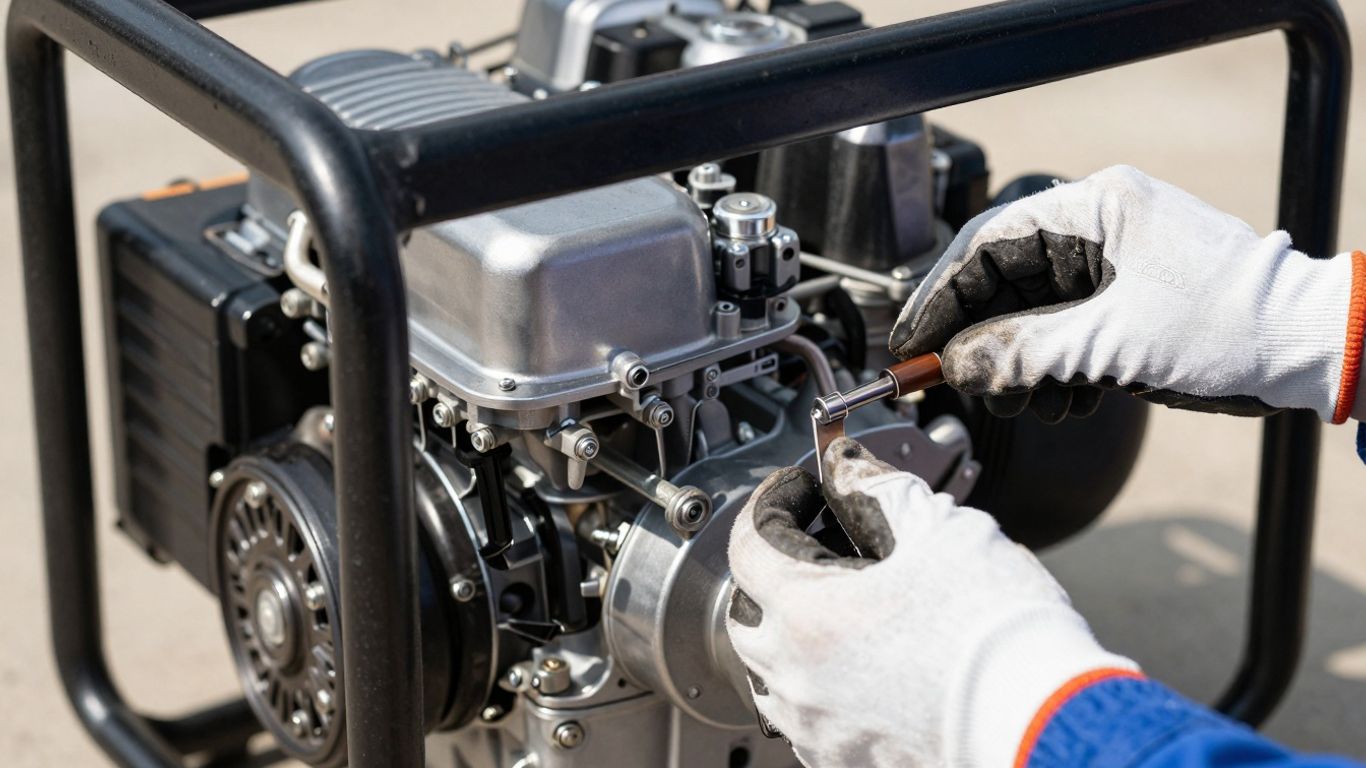 Honda generator being serviced by a mechanic.