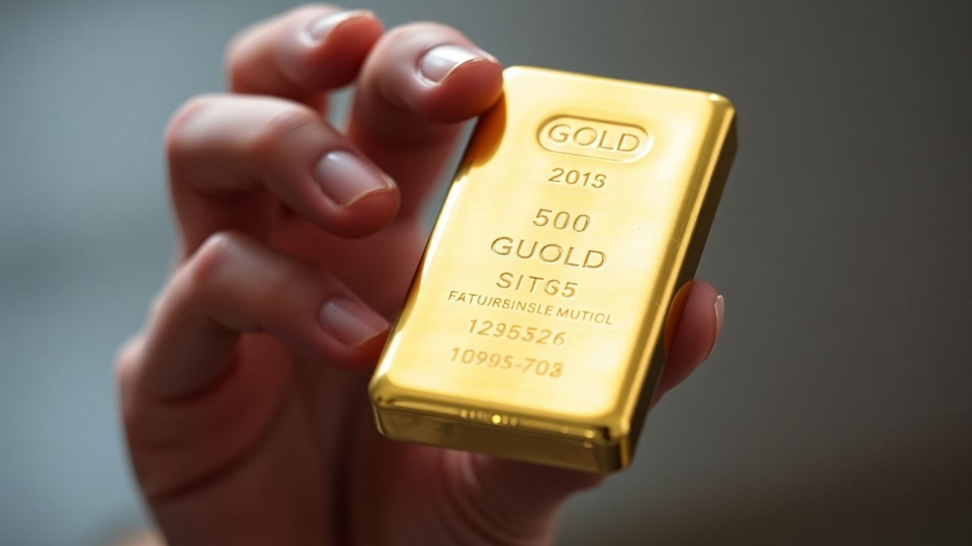Barre d'or brillante tenue dans une main