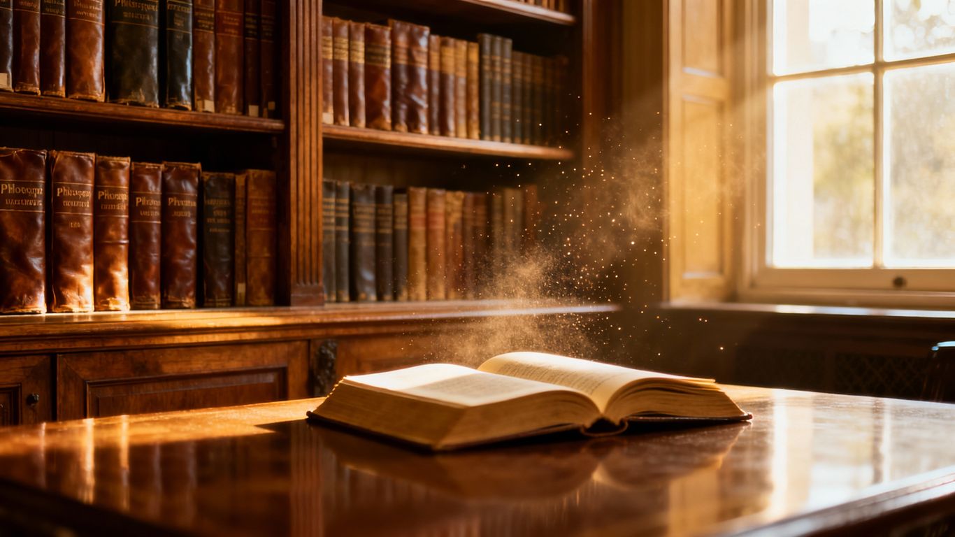 Collection of classic philosophy books on a shelf.