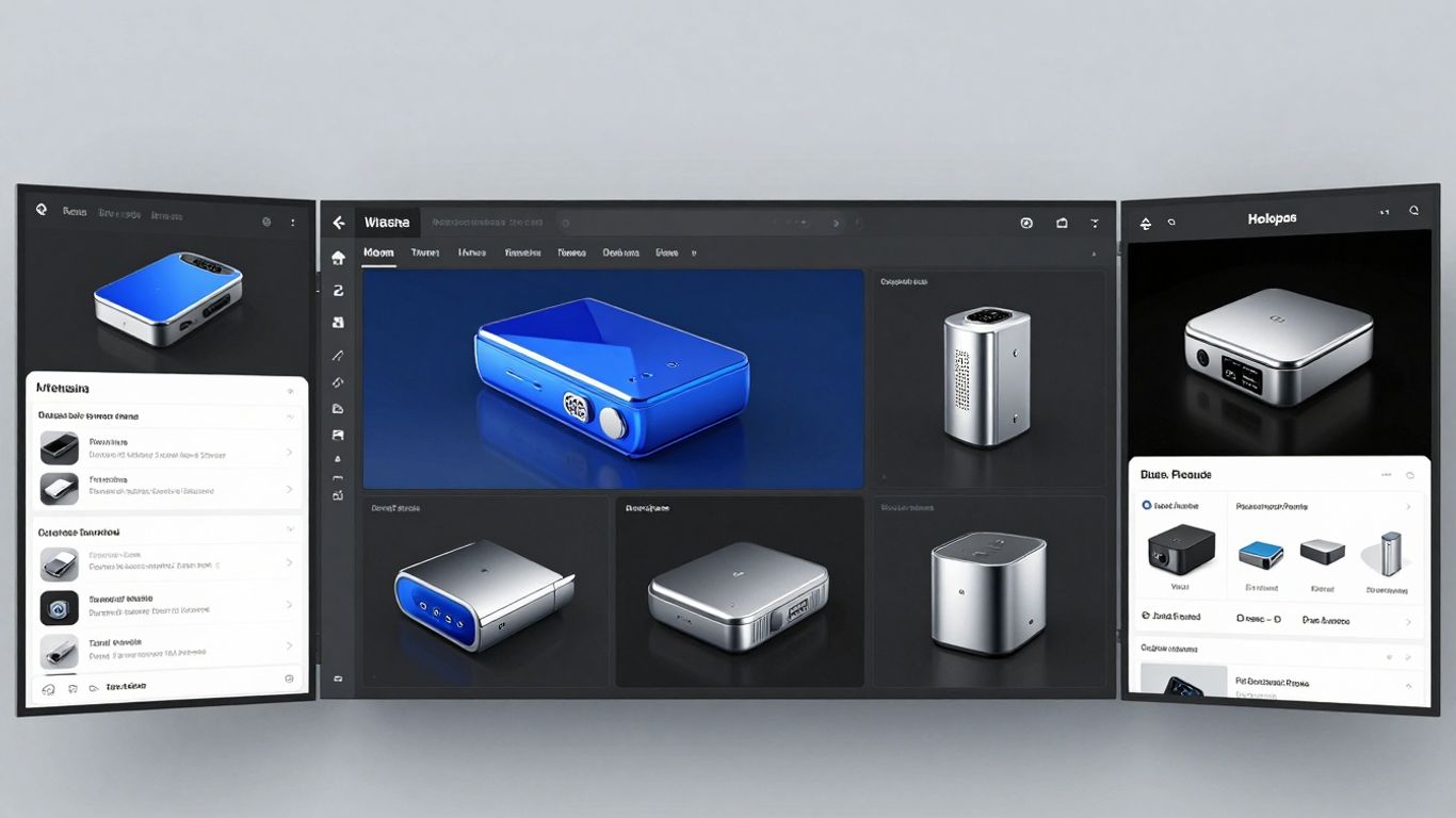 Modern product development interface with 3D models.