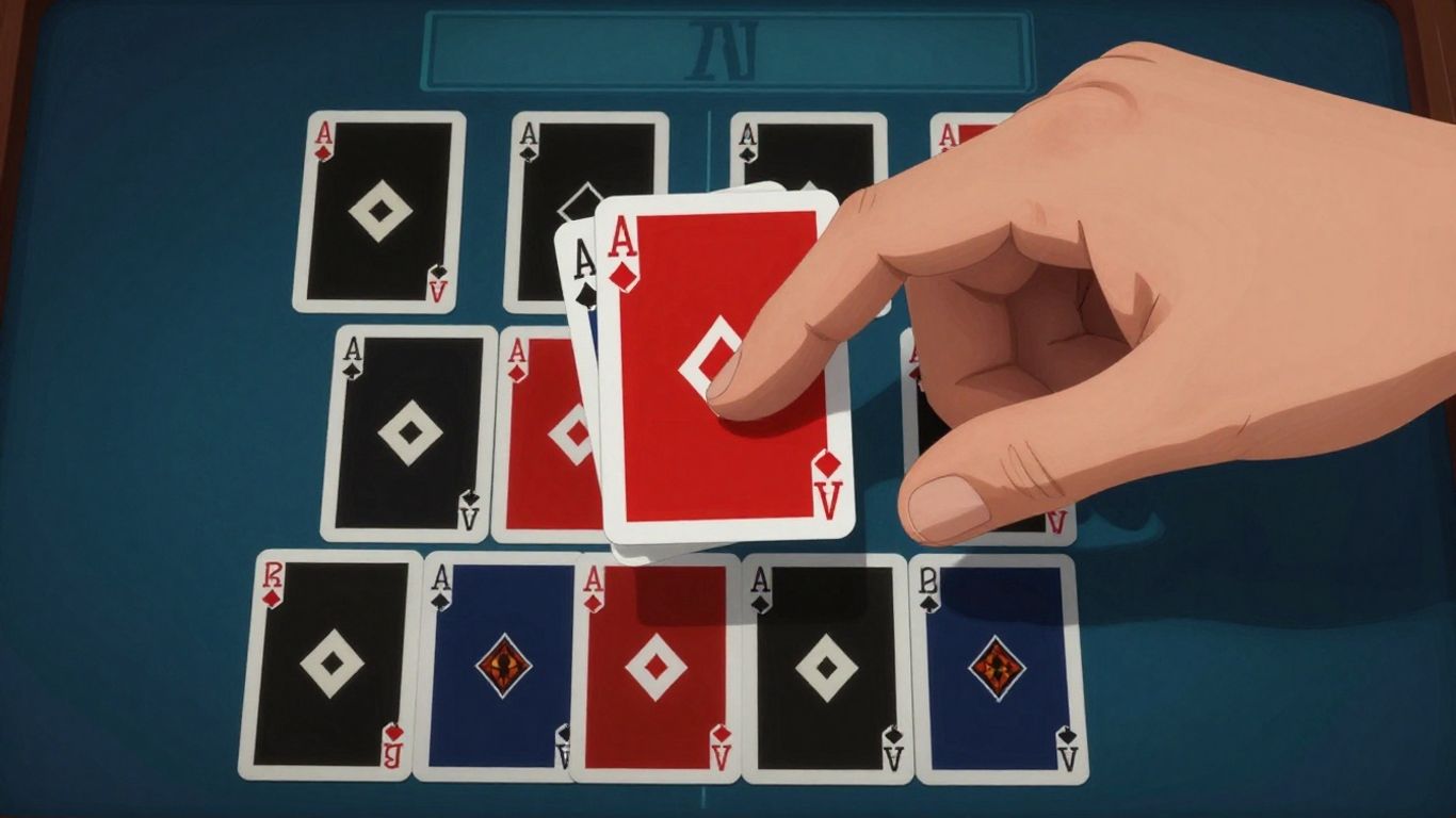 Solitaire game with hand hovering over cards.