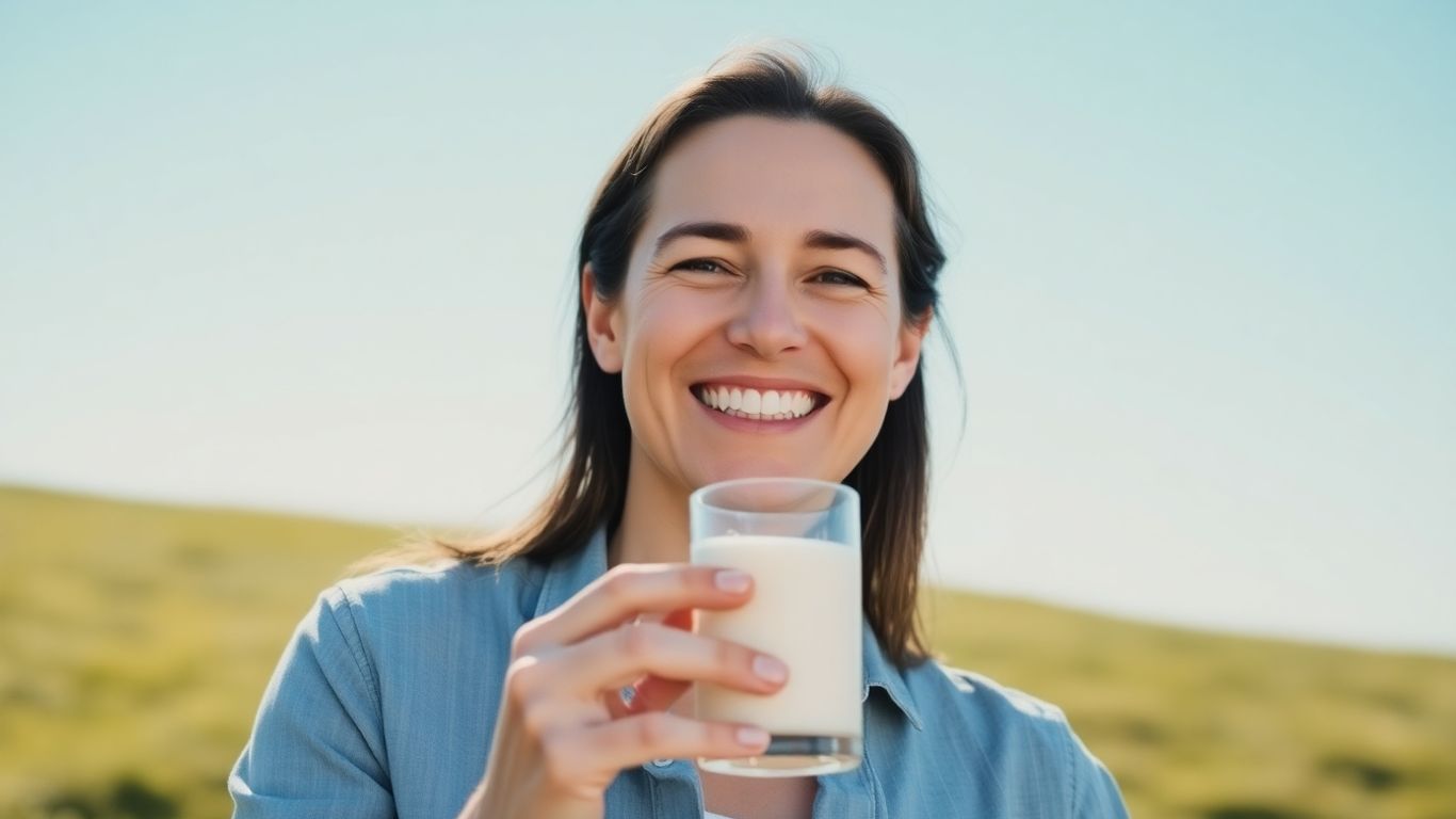 Persoană cu pahar de lapte sub soare pentru sănătate