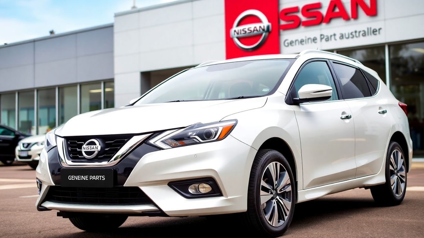 Nissan car outside dealership with logo