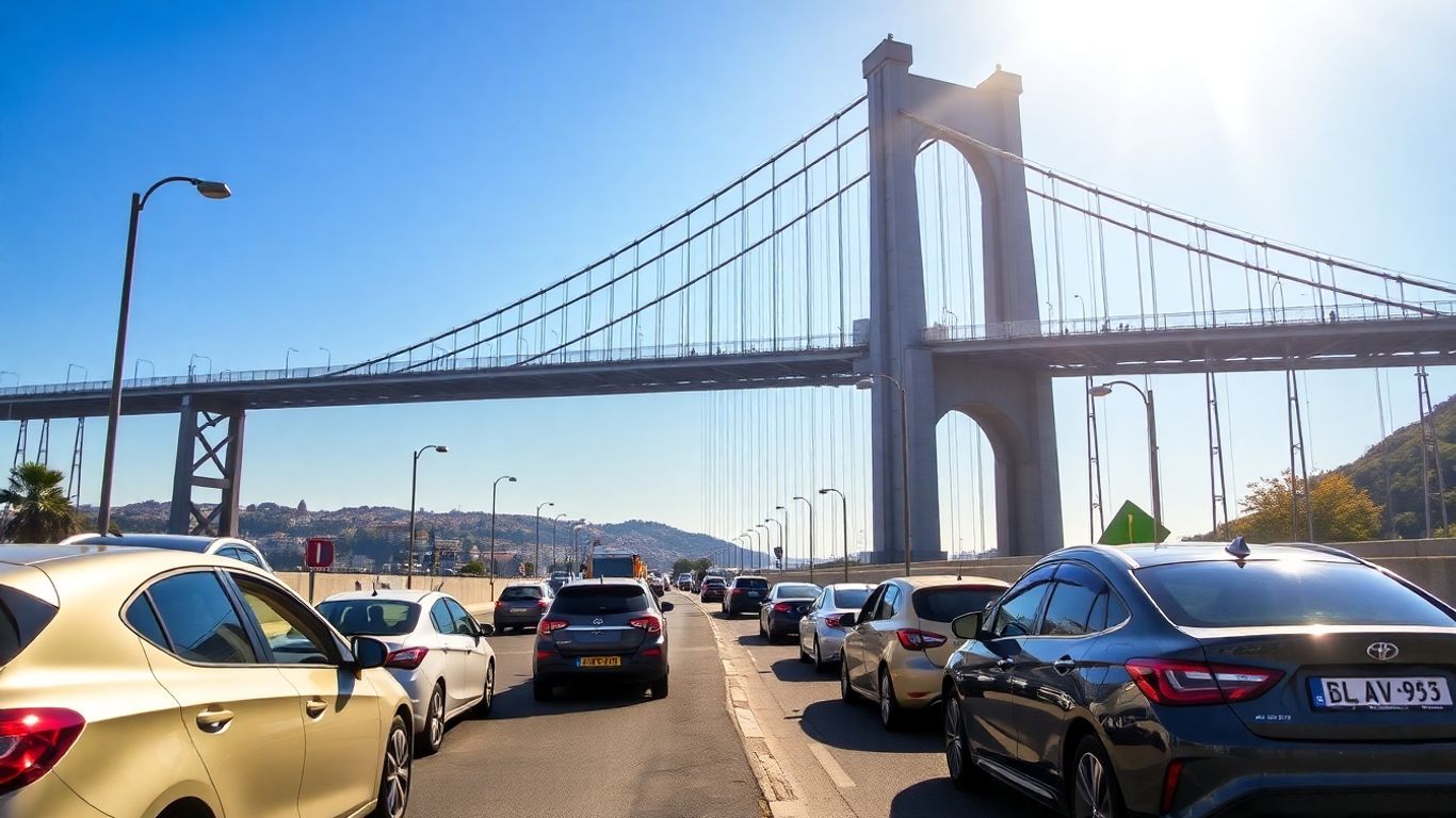 Ponte 25 de Abril e carros em Lisboa