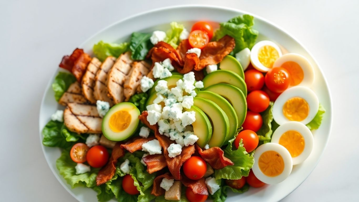 Fresh Cobb salad with colorful arranged ingredients