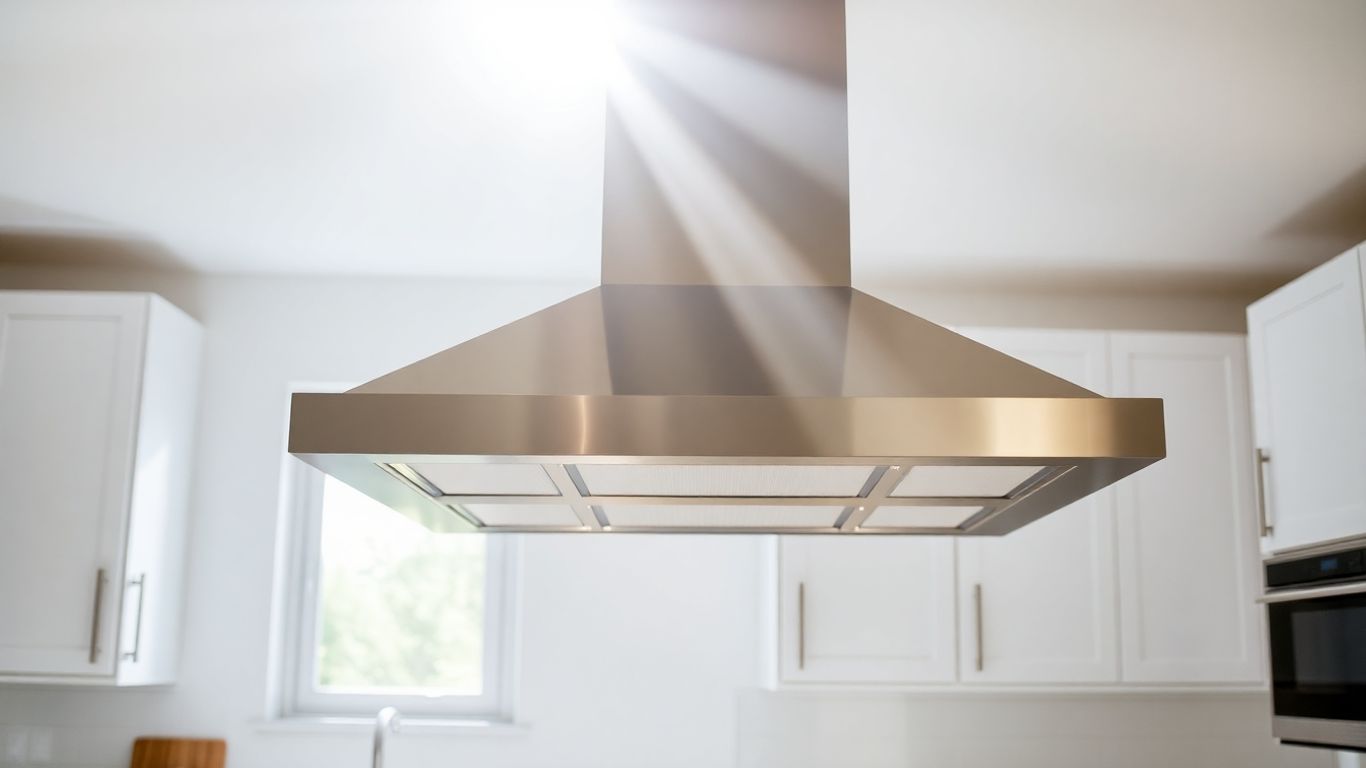Hotte de cuisine moderne aspirant la vapeur et les odeurs.