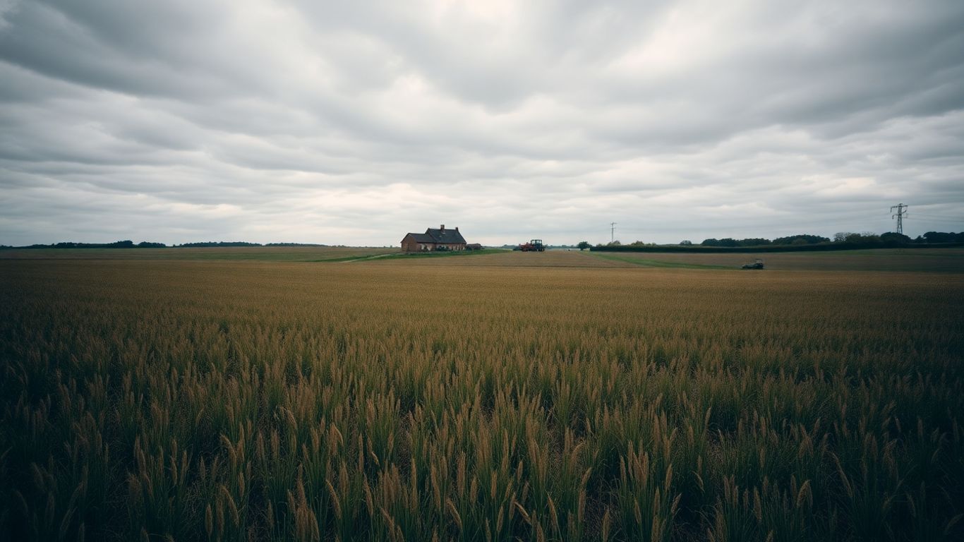Champ agricole en Charente-Maritime sous un ciel couvert.