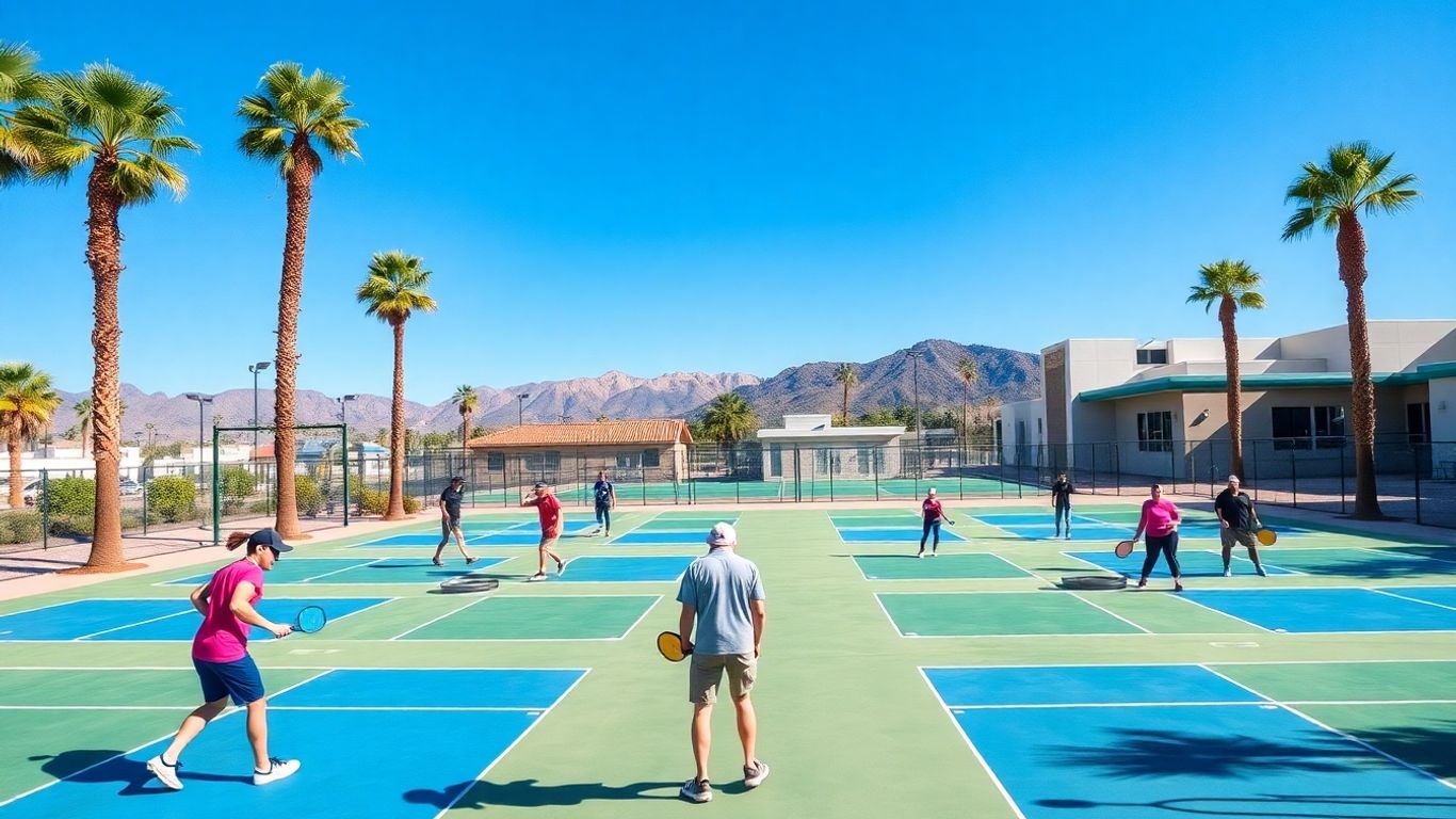 Players on Scottsdale pickleball courts with mountains backdrop