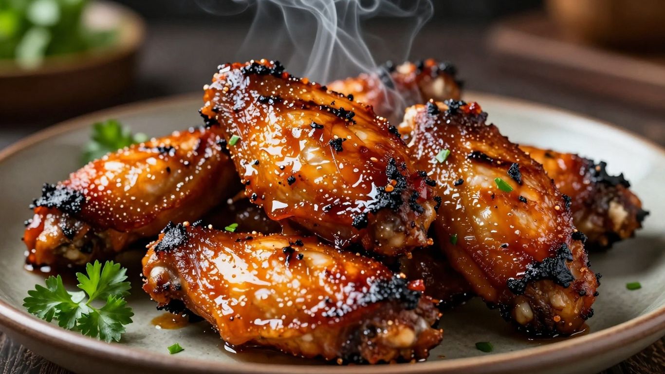 Crispy BBQ chicken wings with smoky char and glaze.