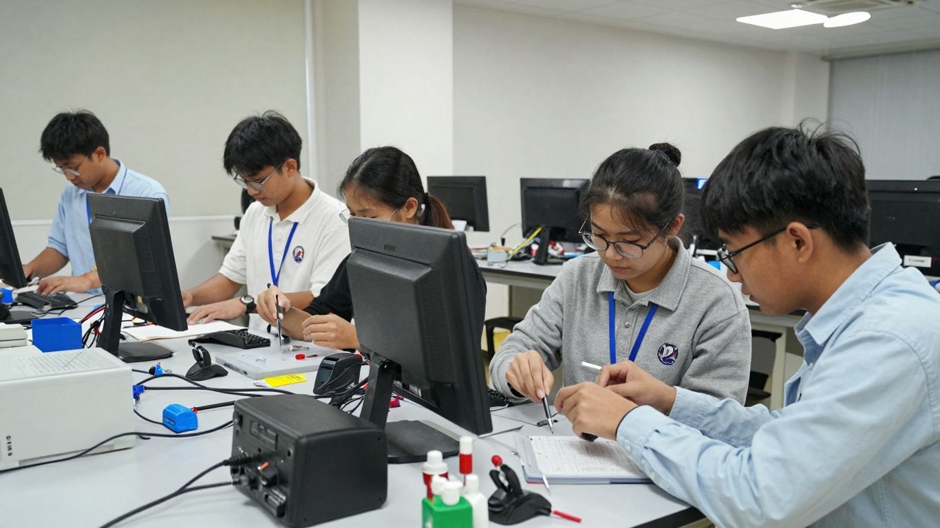 Estudantes em laboratório técnico do SENAI