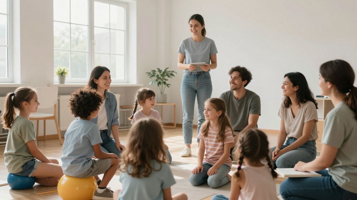 People interacting positively in a therapy setting.