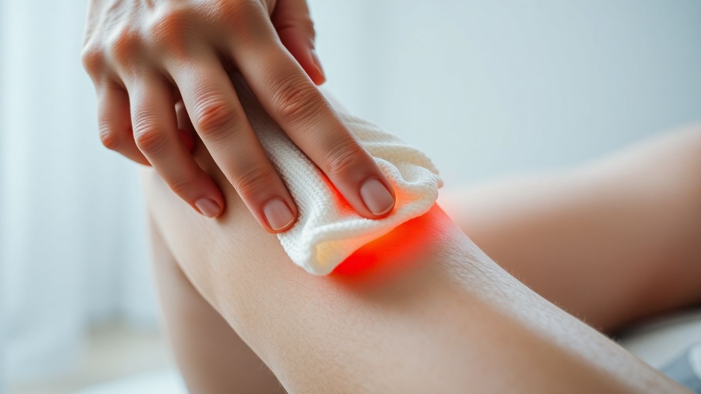 Knee with warm compress for arthritis relief.