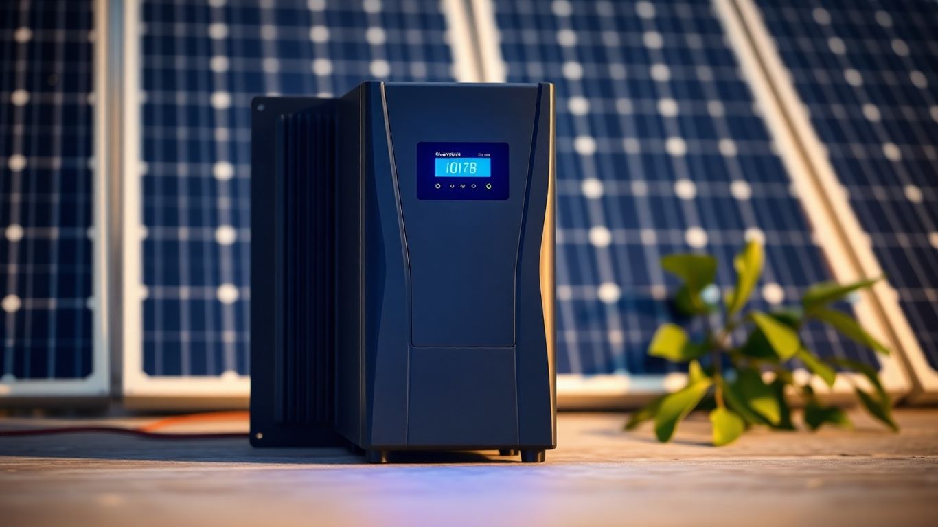 Photovoltaic inverter with solar panels.