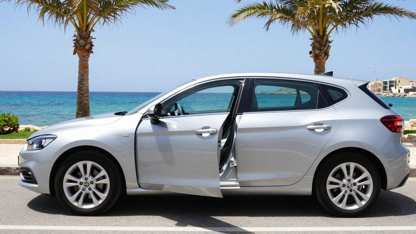 Rental car parked by the sea in Malta.