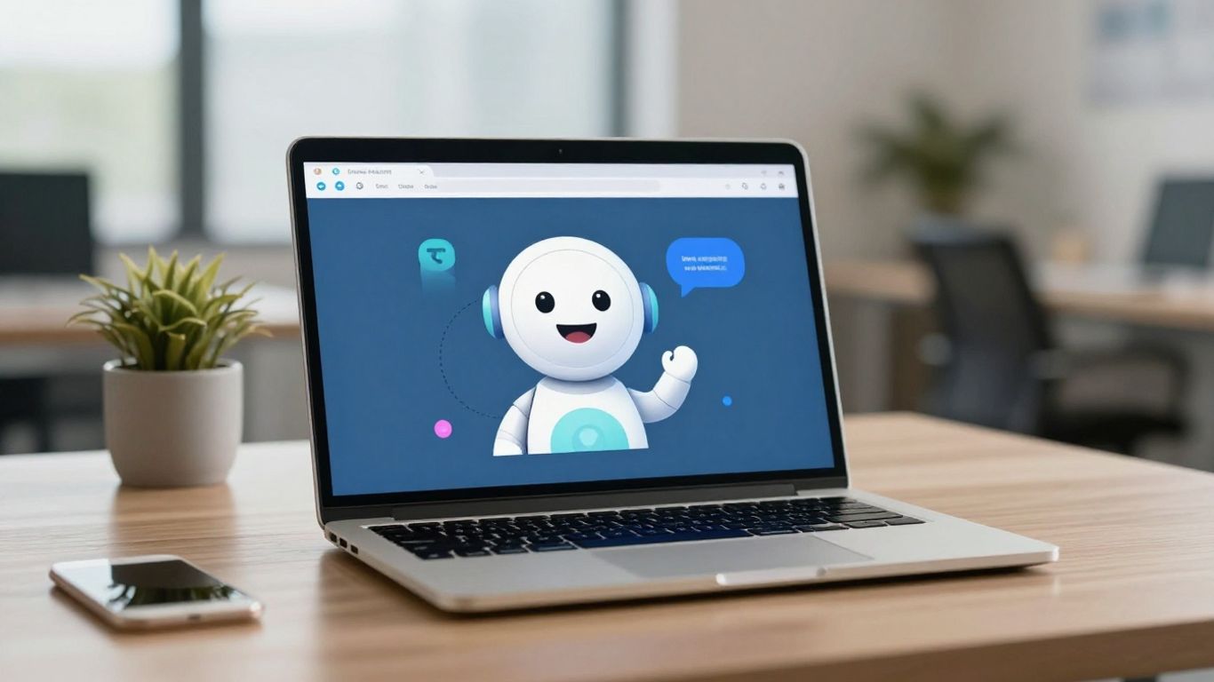 HubSpot Chatbot Builder interface on a laptop screen.