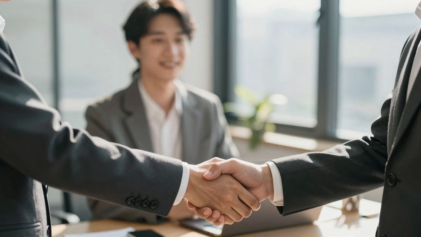 办公室里两位专业人士的握手。