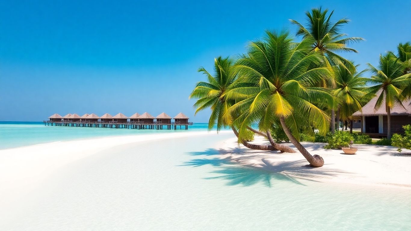 Maldives overwater bungalows and turquoise lagoon