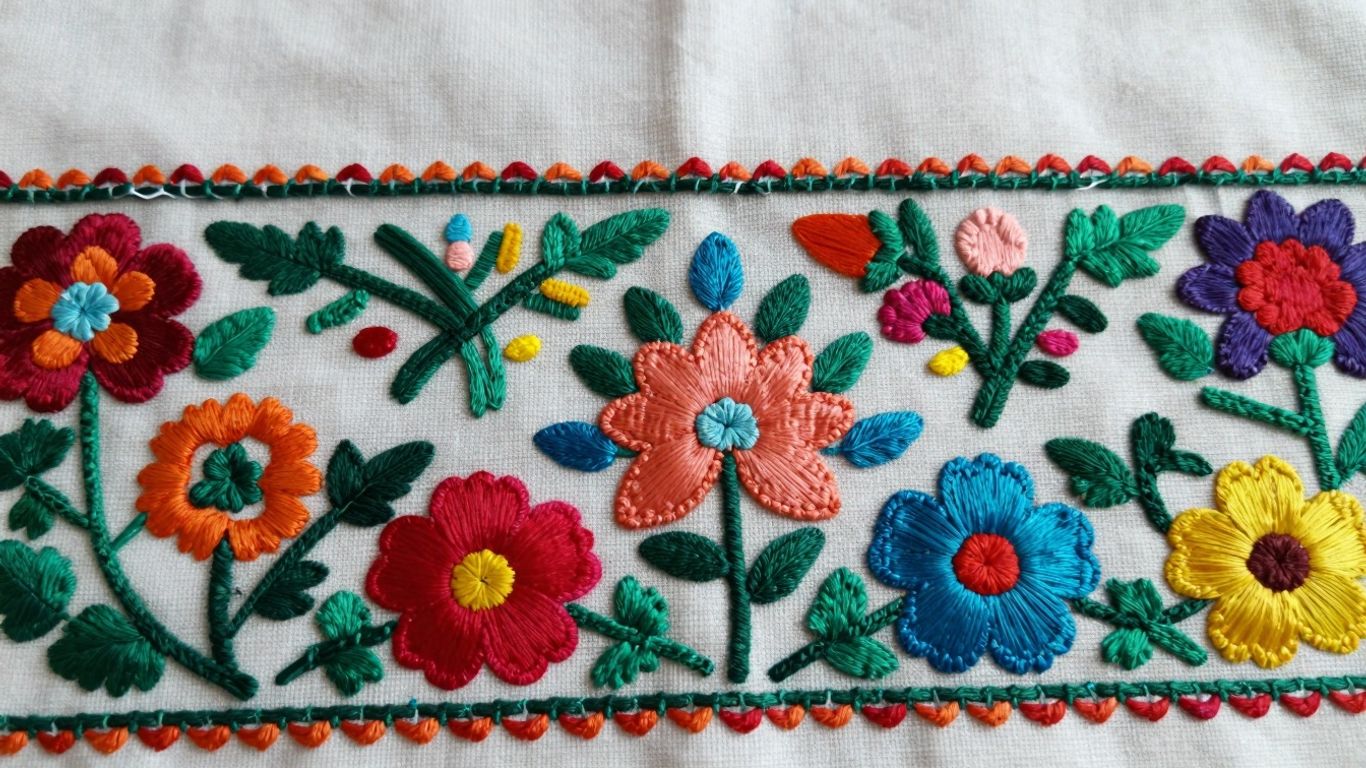 Traditional Nakshi Kantha embroidery with colorful floral patterns