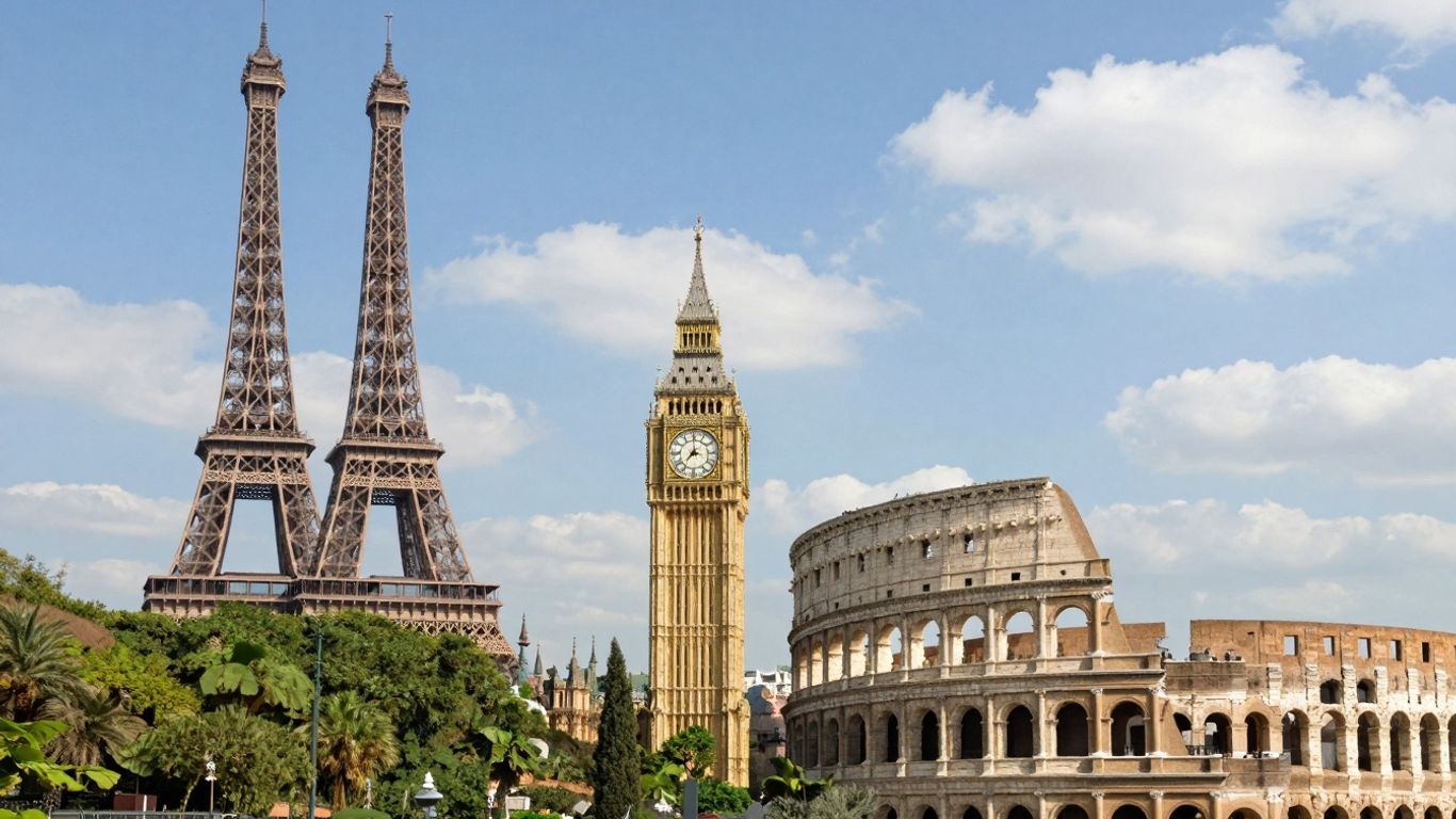 Ikony turystyczne świata: Wieża Eiffla, Big Ben, Koloseum.