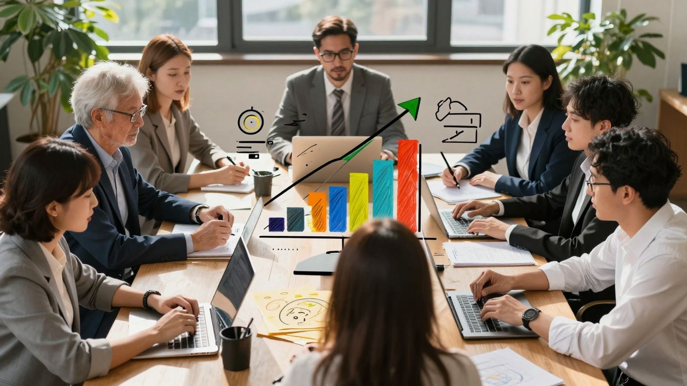 Team planning a services marketing strategy.