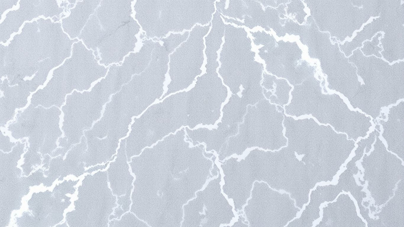 Quartz countertop with Atlantic Gray Marble pattern and gray veins.