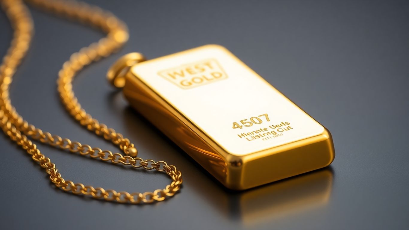 Gold bar and gold necklace side by side.