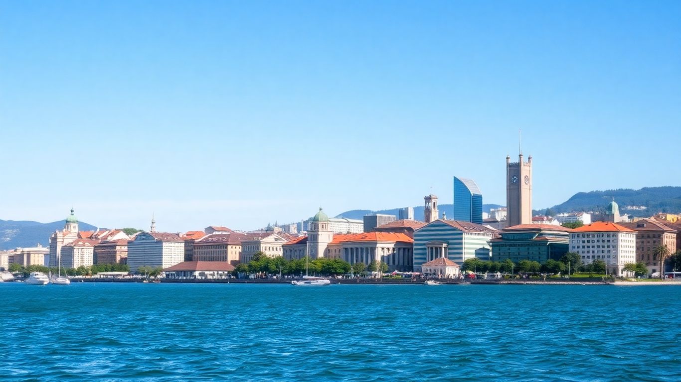 Cielo azul sobre el horizonte de Zúrich.