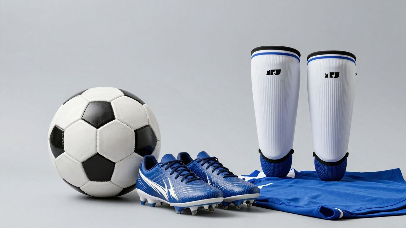 Echipament de fotbal: minge, ghete, jambiere, tricou.