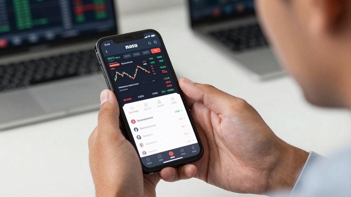 Beginner day trader executing a trade on a smartphone.