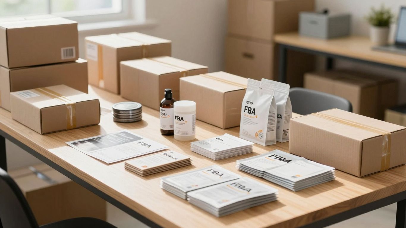 Amazon FBA products organized for bundling and kitting.