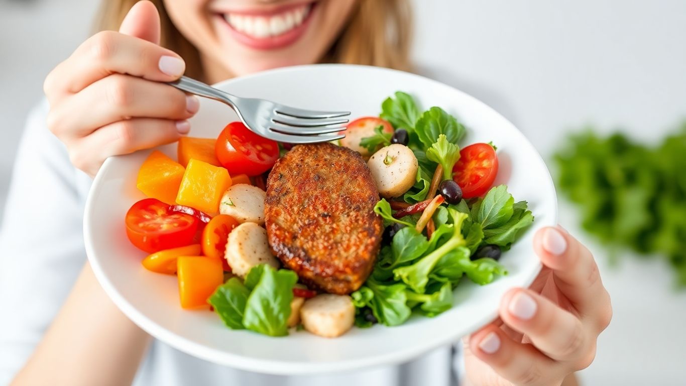 Healthy food plate with smiling person