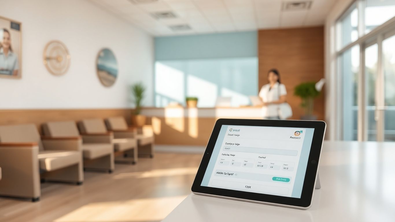 Clinic website online booking feature on a tablet.