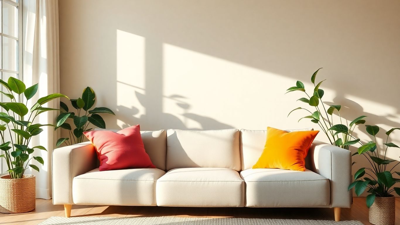 Colorful living room interior with calming pastel walls.