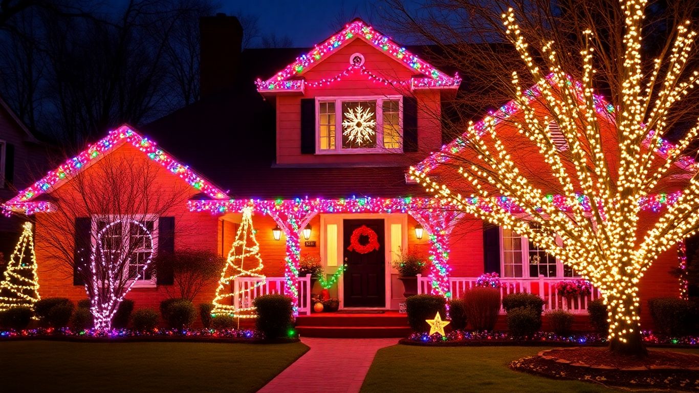 Kirkwood home with colorful Christmas lights.